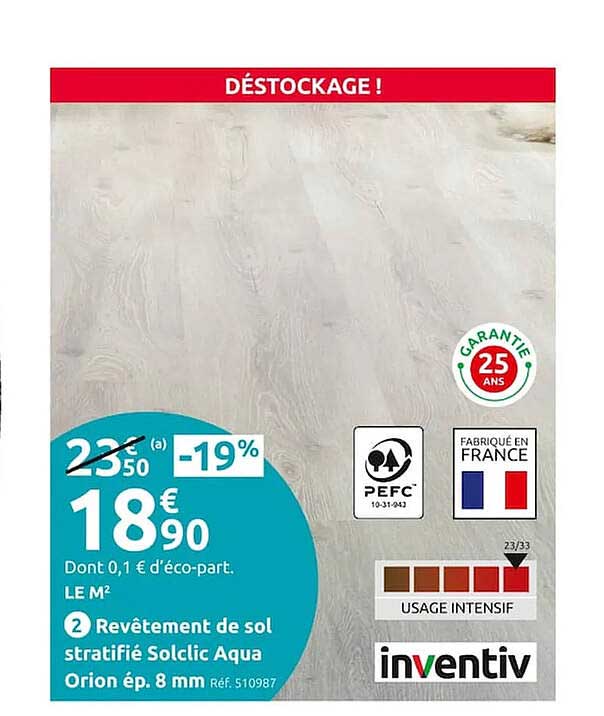 revêtement de sol stratifié solclic aqua orion ép. 8 mm inventiv