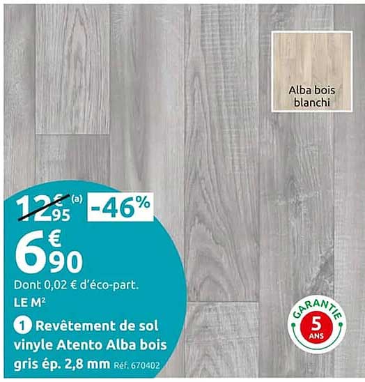revêtement de sol vinyle atento alba bois gris ép. 2,8 mm