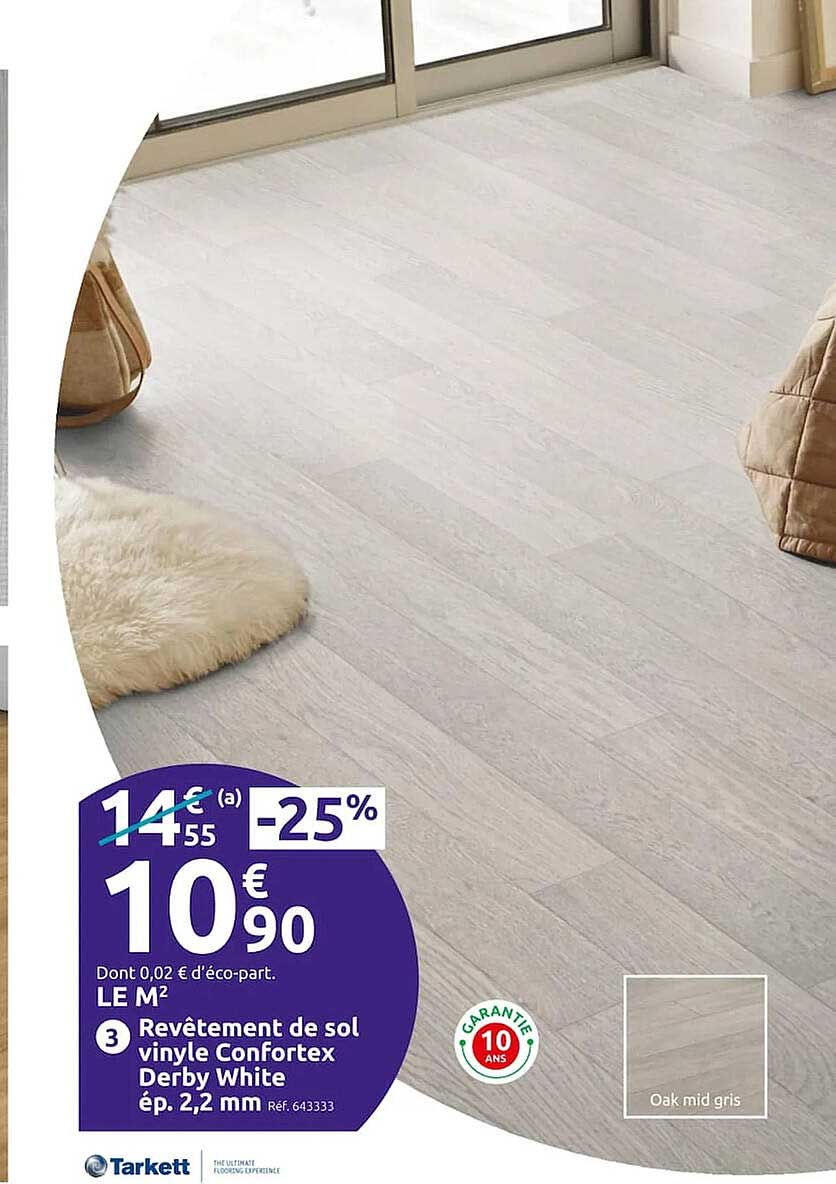 revêtement de sol vinyle confortex derby white ép. 2,2 mm