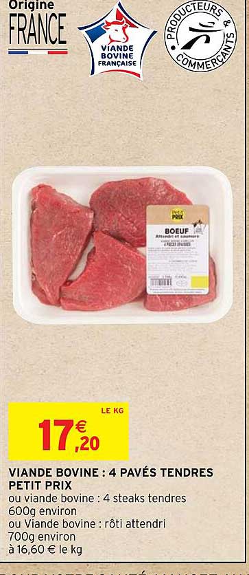 viande bovine : 4 pavés tendres petit prix