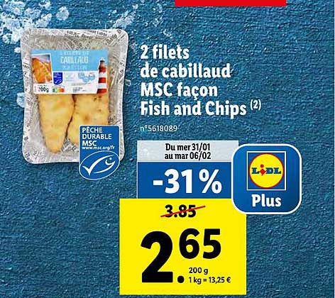 2 filets de cabillaud msc façon fish and chips