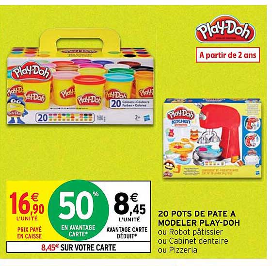 20 pots de pate A modeler play-doh 50% en avantage carte