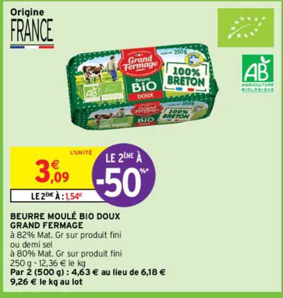 beurre moulé bio doux grand fermage