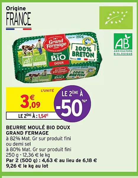 beurre moulé bio doux grand fermage