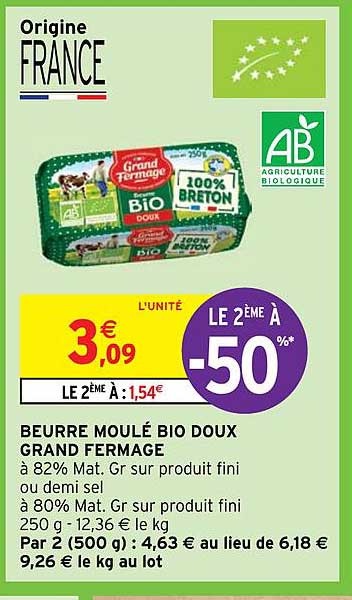 beurre moulé bio doux grand fermage