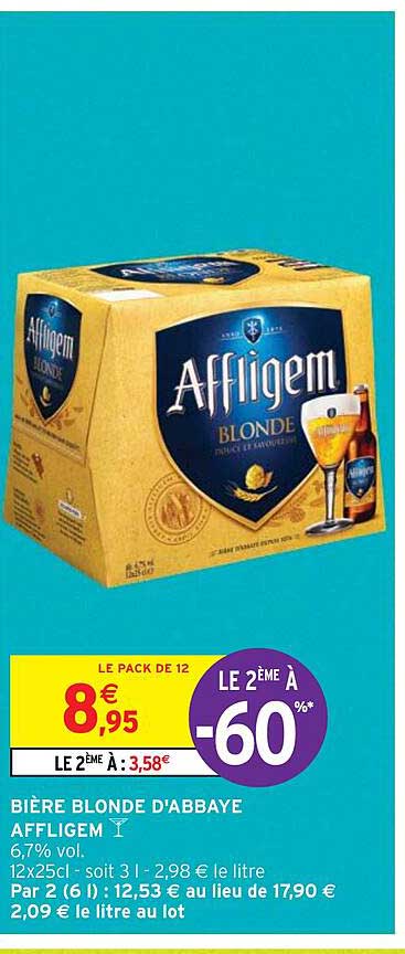 bière blonde d'abbaye affligem le 2éme à -60%
