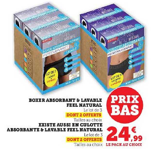 boxer absorbant & lavable feel natural existe aussi en culotte absorbante & lavable feel natural