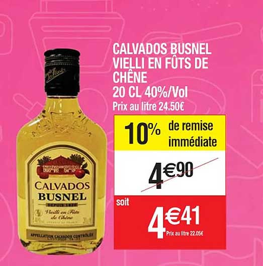calvados busnel vieilli en fûts de chêne 20 cl 40% vol.
