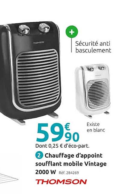 Chauffage D'appoint Soufflant Mobile Vintage 2000 W Thomson