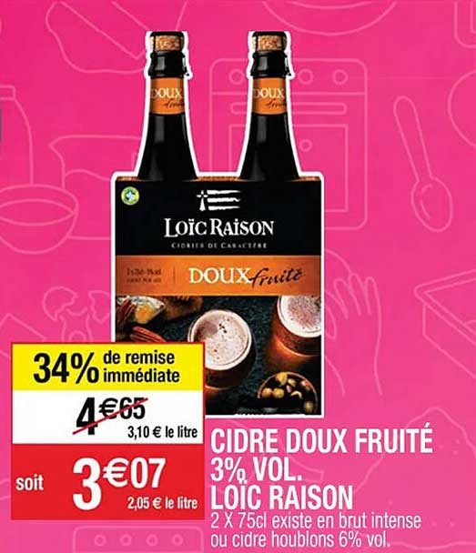 cidre doux fruité 3% vol. loïc raison