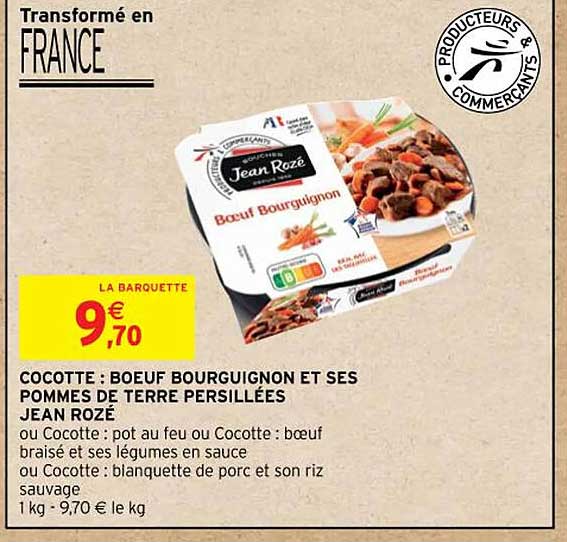 cocotte : boeuf bourguignon et ses  pommes  de terre persillees jean roze