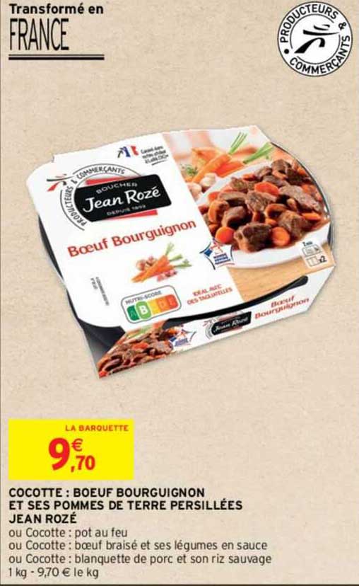 cocotte : bœuf bourguignon et ses pompes de terre persillées jean rozé