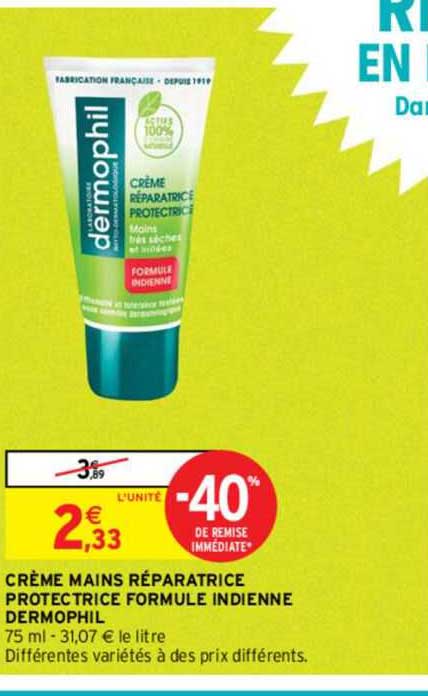 crème mains réparatrice protectrice formule indienne dermophil