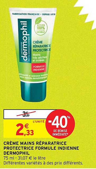crème mains réparatrice protectrice formule indienne dermophil