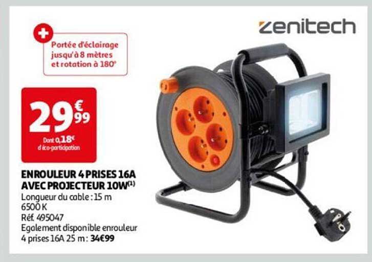 enrouleur 4 prises 16A avec projecteur 10w zenitech