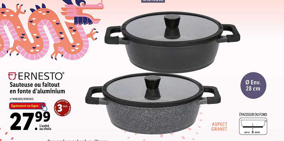 ernesto sauteuse ou faitout en fonte d'aluminium