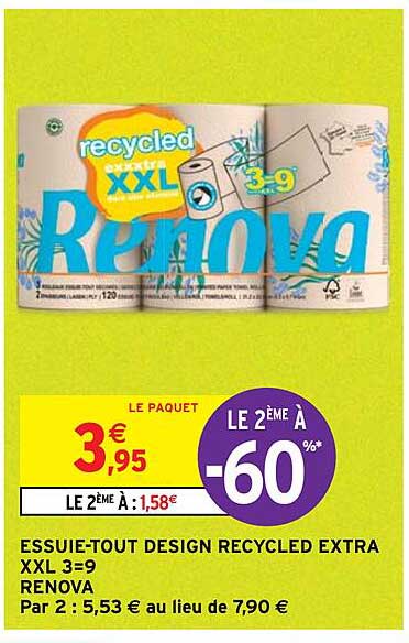 essuie-tout design recycled extre XXL 3=9 renova le 2ème à -60%