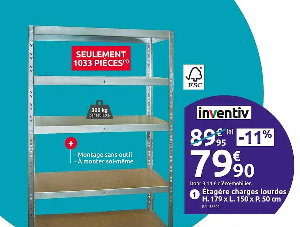 étagère charges lourdes h. 179 x l. 150 x p. 50 cm inventiv