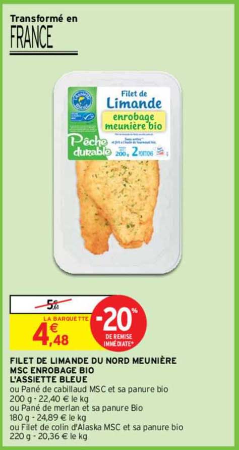 filet de limande du nord meunière msc enrobage bio l'assiette bleue