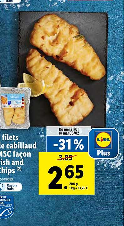 filets de cabillaud msc façon irish and chips