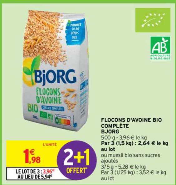 flocons d'avoine bio complète bjorg