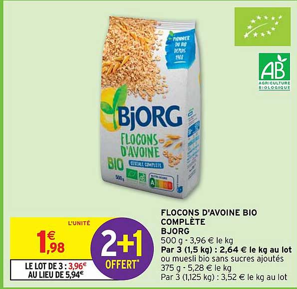 flocons d'avoine bio complète bjorg