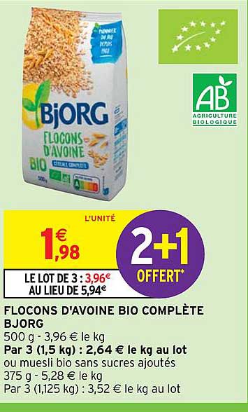 flocons d'avoine bio complète bjorg