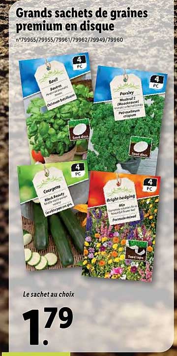 grands sachets de graines premium en disque