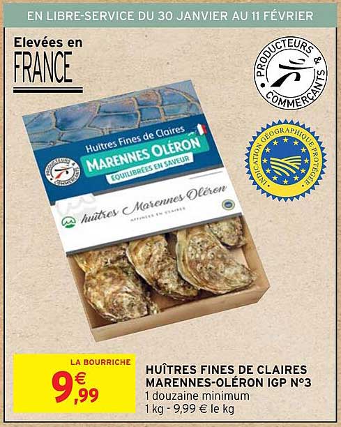 huîtres fines de claires marennes-oléron IGP N°3