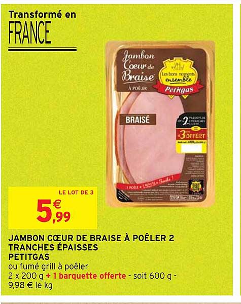 jambon coeur de braise à poêler 2 tranches épaisses petitgas