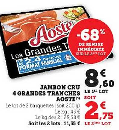 jambon cru 4 grandes tranches aoste
