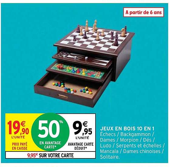 jeux en bois 10 en 1 50% en avantage carte