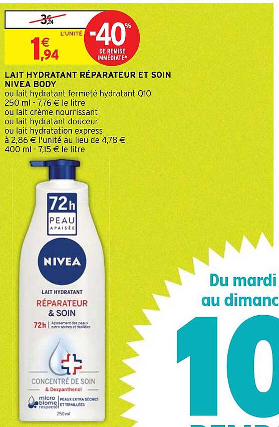 lait hydratant réparateur et soin nivea body
