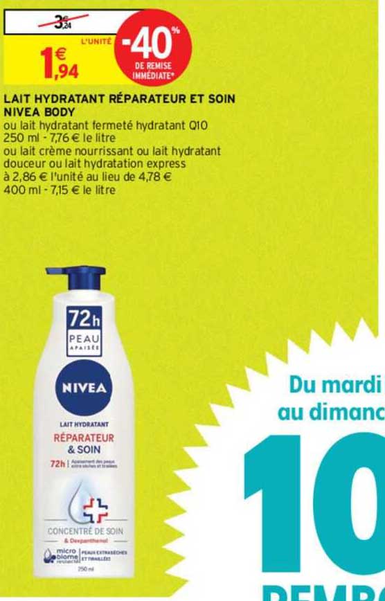 lait hydratant réparateur et soin nivea body