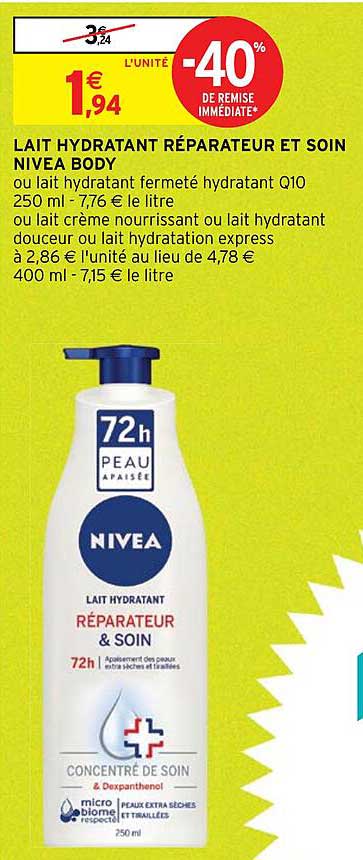 lait hydratant réparateur et soin nivea body