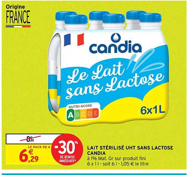 lait sterilise uht sans lactose candia