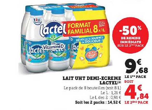 lait uht demi-écrémé lactel