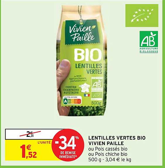 Lentilles Vertes Bio Vivien Paille