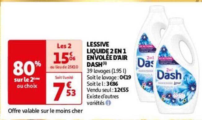 lessive liquide 2 en 1 envolée d'air dash