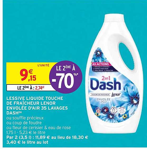 lessive liquide touche de fraîcheur lenor envolée d'air 35 lavages dash le 2ème à -7r0%