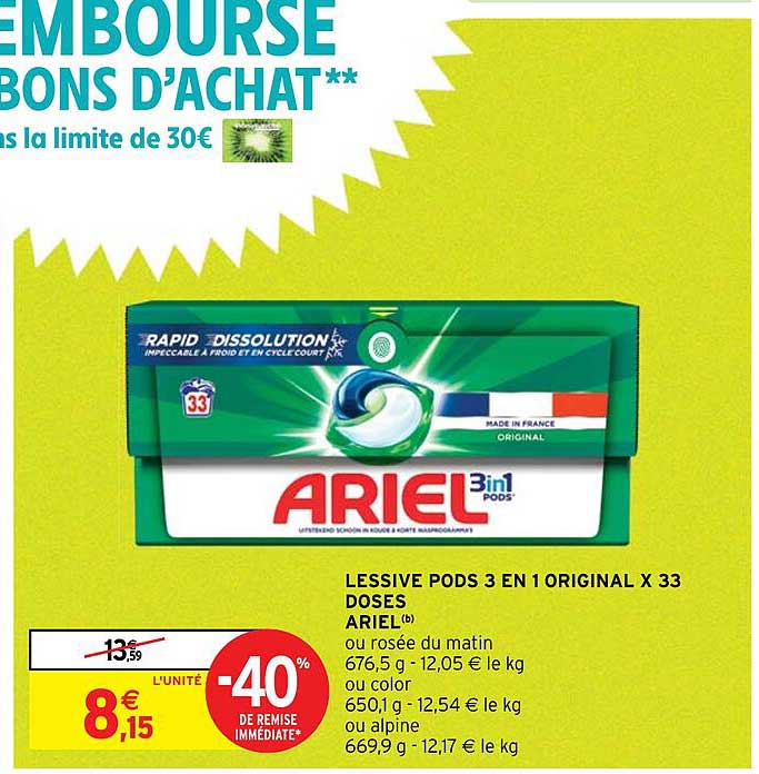 Lessive Pods 3 En 1 Original X 33 Doses Ariel