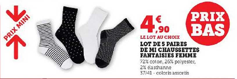 Lot De 5 Paires De Mi Chaussettes Fantaisies Femme