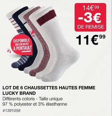 Lot De 6 Chaussettes Hautes Femme Lucky Brand