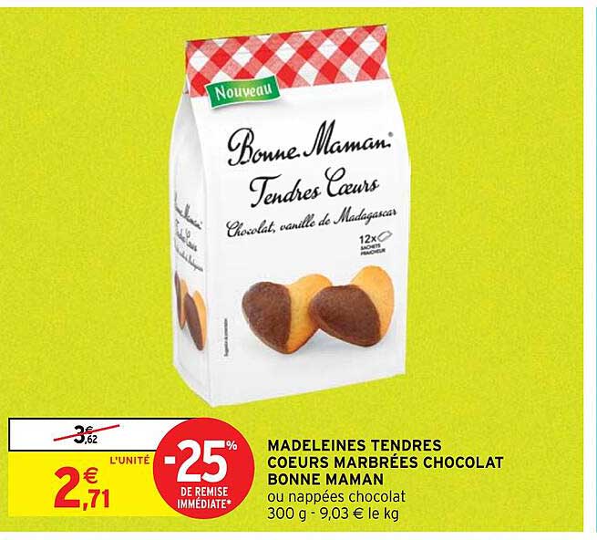 madeleines tendres coeurs marbrées chocolat bonne maman