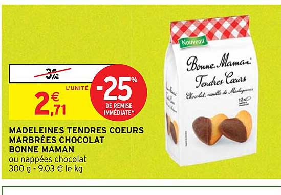 Madeleines Tendres Cœurs Marbrées Chocolat Bonne Maman