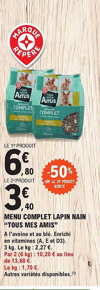 menu complet lapin nain "tous mes amis"