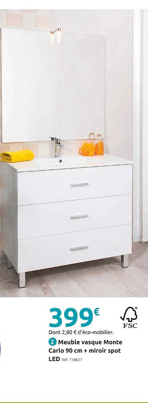 meuble vasque monte carlo 90 cm + miroir spot led