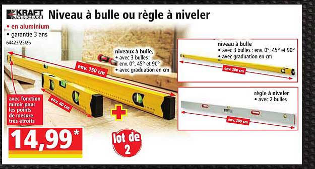 niveau à bulle ou règle à niveler kraft werkzeuge