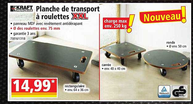 planche de transport à roulettes xxl kraft werkzeuge
