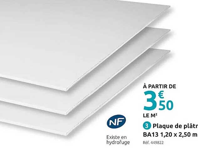 Plaque De Plâtre Ba13 1,20 X 2,50 M